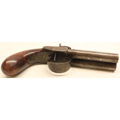 36 - Belgian double barrel percussion pocket pistol, 2 3/4