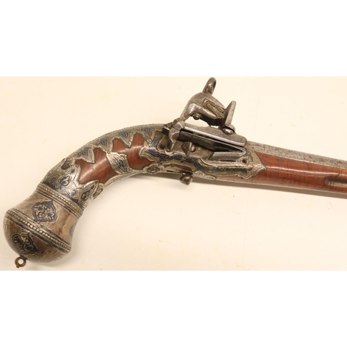 99 - 19th century Caucasian miquelet 32 bore holster pistol, 11.5