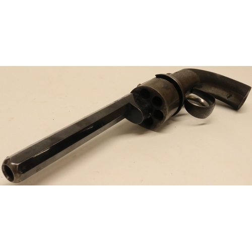 110 - English Mid 19th Century Transitional Pepperbox Revolver In Case 5 1/2 inch, .376 rifled octagonal, ... 