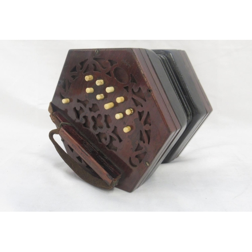 900 - C20th steel reed concertina, with 21 buttons, 4 fold bellows