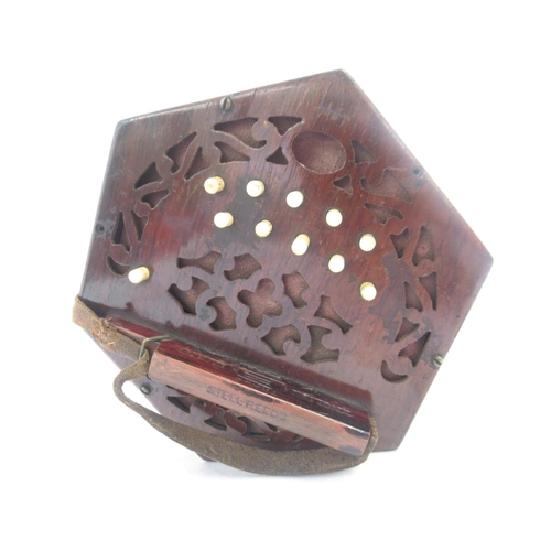 900 - C20th steel reed concertina, with 21 buttons, 4 fold bellows