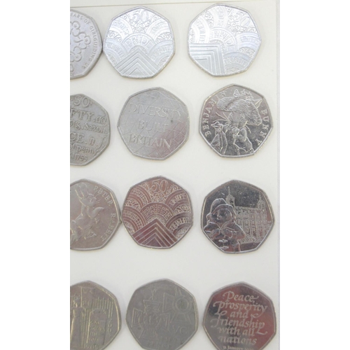 749 - Assorted collection of commemorative 50ps to inc. Diversity Built Britain, Beatrix Potters, Paddingt... 