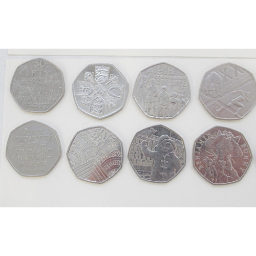 749 - Assorted collection of commemorative 50ps to inc. Diversity Built Britain, Beatrix Potters, Paddingt... 