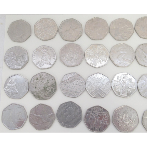 751 - Assorted collection of commemorative 50ps to inc. Diversity Built Britain, Beatrix Potters, Paddingt... 