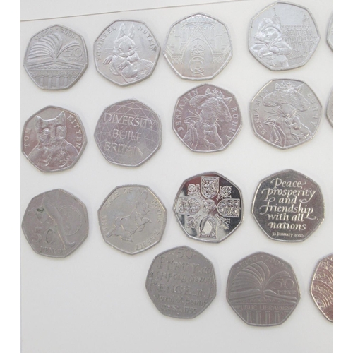 751 - Assorted collection of commemorative 50ps to inc. Diversity Built Britain, Beatrix Potters, Paddingt... 