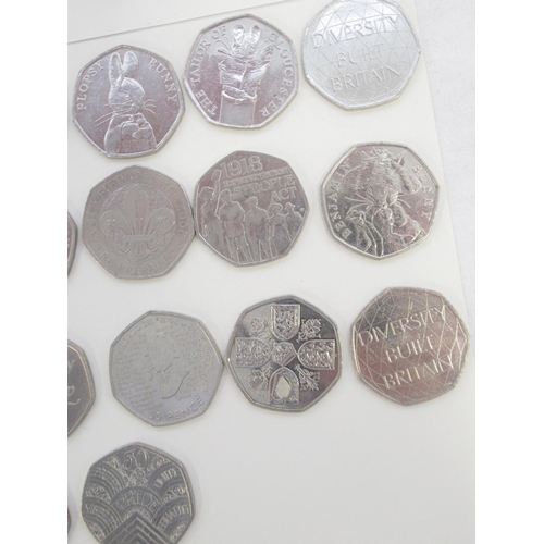 751 - Assorted collection of commemorative 50ps to inc. Diversity Built Britain, Beatrix Potters, Paddingt... 