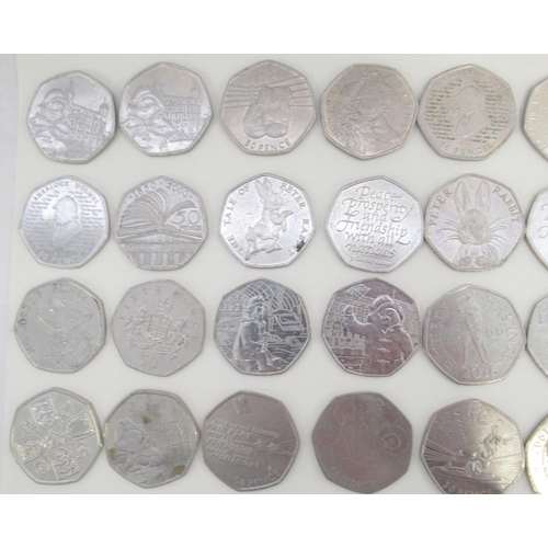 753 - Assorted collection of commemorative 50ps to inc. Diversity Built Britain, Beatrix Potters, Paddingt... 