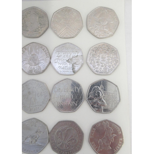 753 - Assorted collection of commemorative 50ps to inc. Diversity Built Britain, Beatrix Potters, Paddingt... 