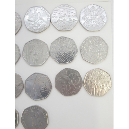 753 - Assorted collection of commemorative 50ps to inc. Diversity Built Britain, Beatrix Potters, Paddingt... 