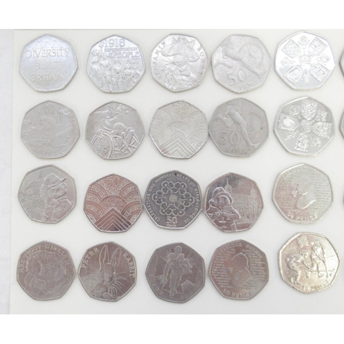 755 - Assorted collection of commemorative 50ps to inc. Diversity Built Britain, Beatrix Potters, Paddingt... 