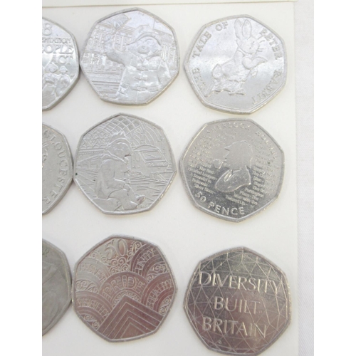 755 - Assorted collection of commemorative 50ps to inc. Diversity Built Britain, Beatrix Potters, Paddingt... 