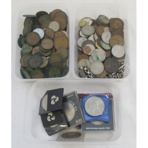 803 - Assorted collection of mixed international and British coins in 3 tubs