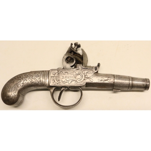 44 - Alisse of London all steel flintlock pocket pistol, 1 1/2