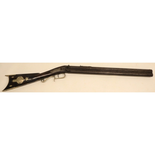 47 - Unusual mid 19th century over and under percussion carbine rifle, (approx .450 calibre) 21