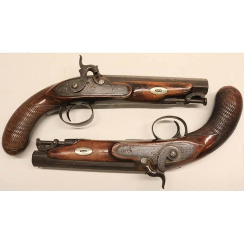 63 - Pair of percussion 40 bore travelling pistols, 6