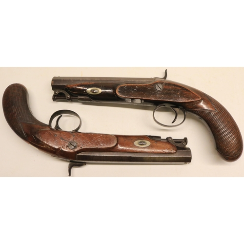 63 - Pair of percussion 40 bore travelling pistols, 6