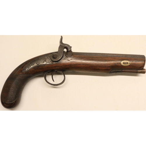 67 - 54 bore percussion travelling pistol by smith London, 5.5