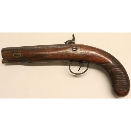 67 - 54 bore percussion travelling pistol by smith London, 5.5