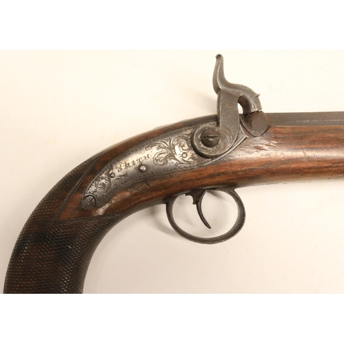 67 - 54 bore percussion travelling pistol by smith London, 5.5