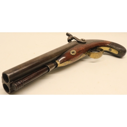 69 - 19th century English percussion `Howdah' style 18 bore double barrelled pistol, 8