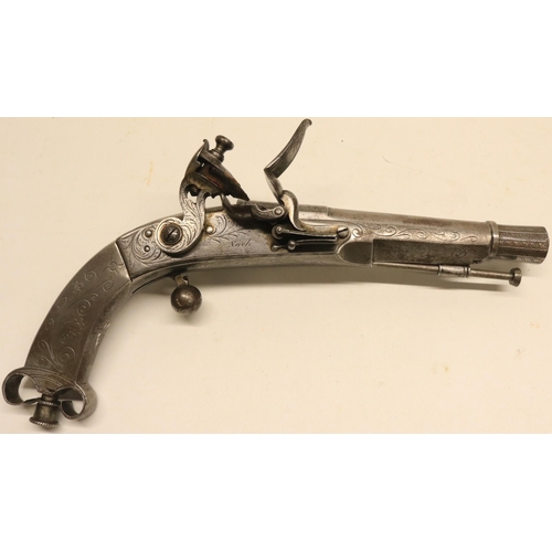 71 - Early 19th century 50 bore all steel Scottish flintlock belt pistol by Nock of London, 6