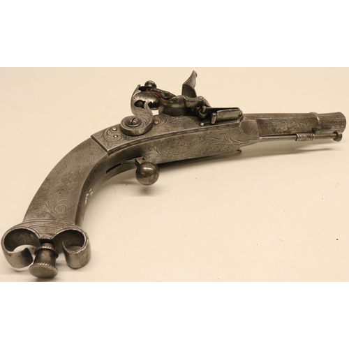 71 - Early 19th century 50 bore all steel Scottish flintlock belt pistol by Nock of London, 6