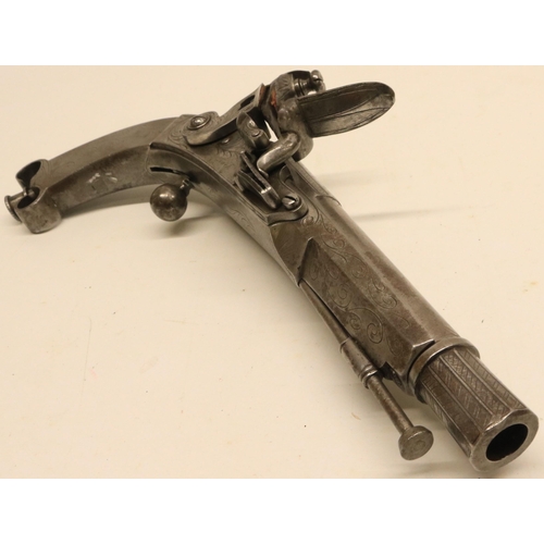 71 - Early 19th century 50 bore all steel Scottish flintlock belt pistol by Nock of London, 6