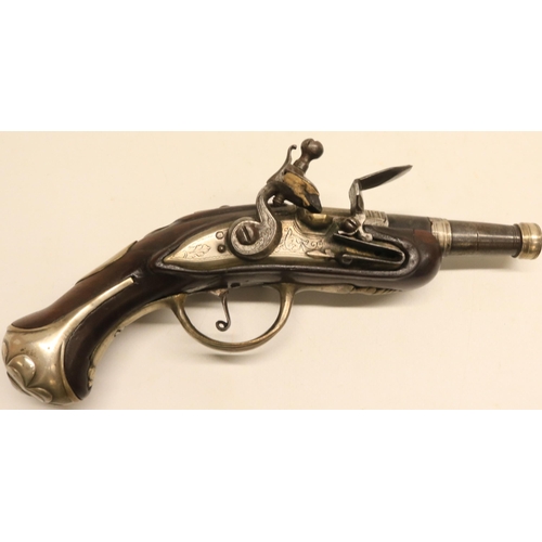 72 - Late 18th century French small bore flintlock pistol, 2 3/4