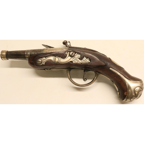 72 - Late 18th century French small bore flintlock pistol, 2 3/4