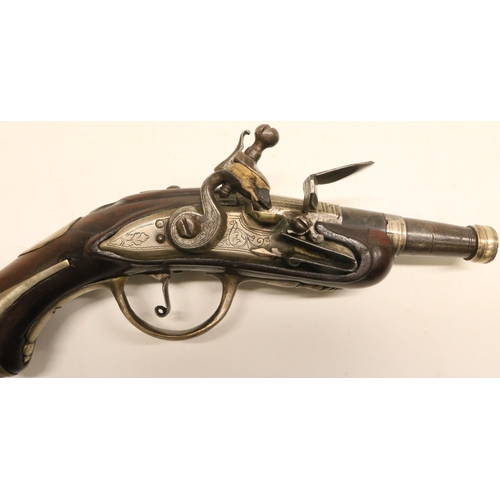 72 - Late 18th century French small bore flintlock pistol, 2 3/4