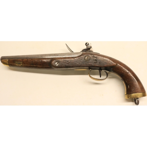 77 - Belgian 14 bore flintlock military service pistol, 9