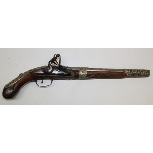 156 - 19th century Turkish flintlock 16 bore holster pistol, 14