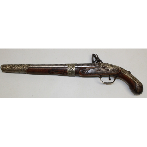 156 - 19th century Turkish flintlock 16 bore holster pistol, 14