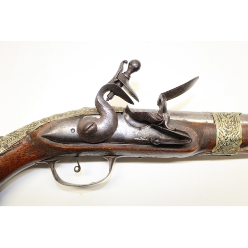 156 - 19th century Turkish flintlock 16 bore holster pistol, 14