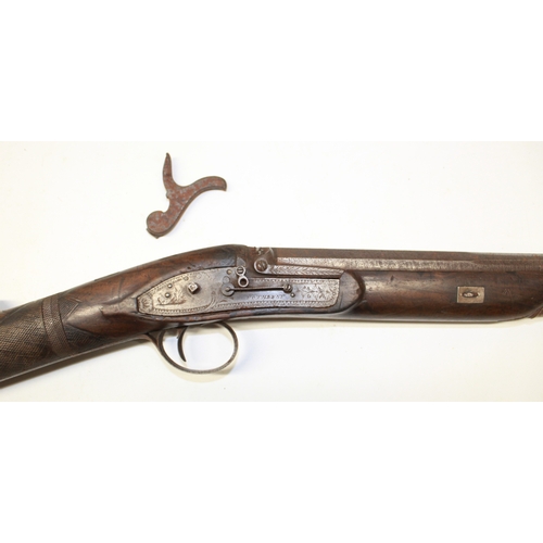 160 - Unusual percussion converted from flintlock 18 bore  breakdown sporting gun, 21.5