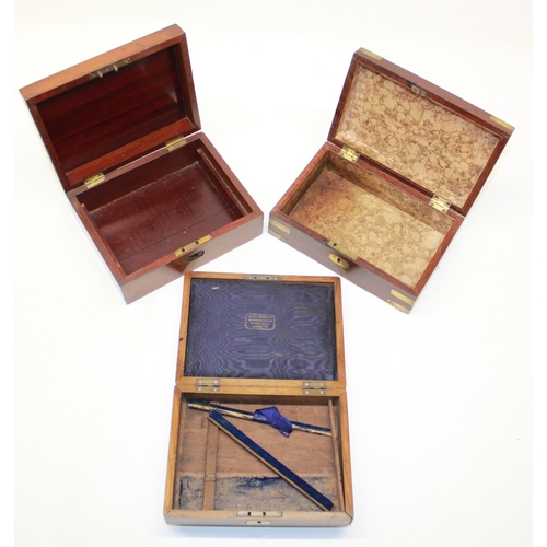 176 - Mahogany brass bound campaign stlye box, suitible as a pistol box, 21.5x14x7cm and two other similar... 