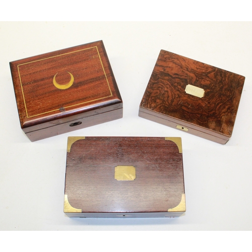 176 - Mahogany brass bound campaign stlye box, suitible as a pistol box, 21.5x14x7cm and two other similar... 