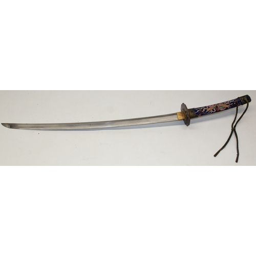 214 - Early 20th century Japanese blue ground cloisonne Katana sword, 27