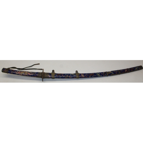 214 - Early 20th century Japanese blue ground cloisonne Katana sword, 27