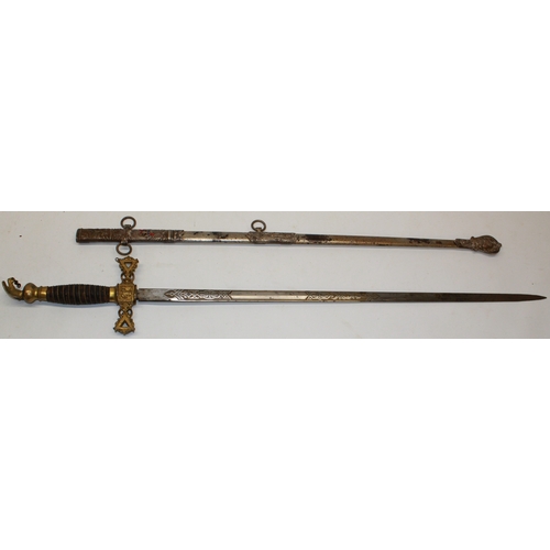 245 - Early 20th century American Masonic lodge sword, complete with scabbard and Eagle pommel