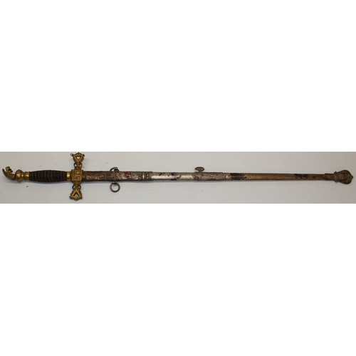 245 - Early 20th century American Masonic lodge sword, complete with scabbard and Eagle pommel