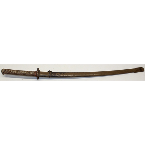 250 - WWII era Japanese NCO'S sword, cast aluminium grip with fastening lever and stamped markings, 27.5