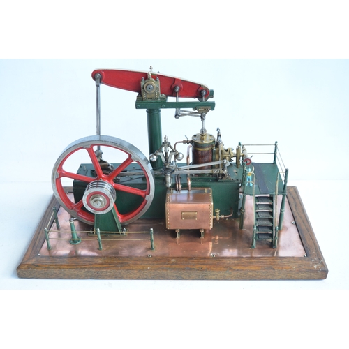 1001A - Live steam beam engine model on display base, model mostly scratch built from Stuart plans, works of... 