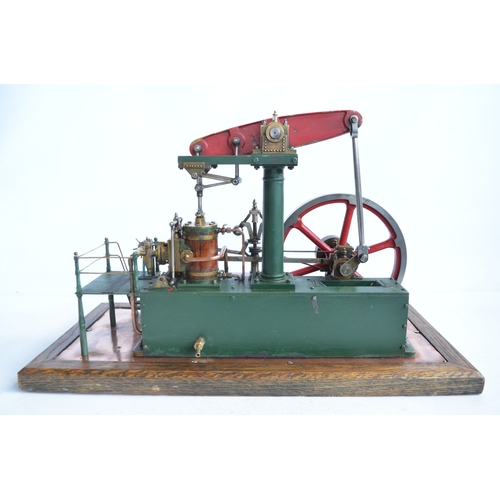 1001A - Live steam beam engine model on display base, model mostly scratch built from Stuart plans, works of... 