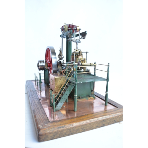 1001A - Live steam beam engine model on display base, model mostly scratch built from Stuart plans, works of... 