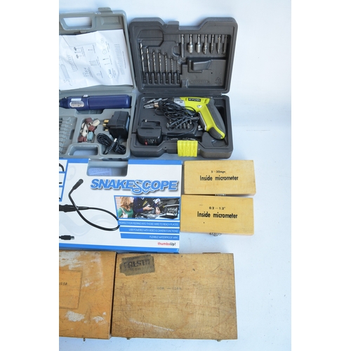 1413 - Collection of workshop tools to include Proxxon Colt 2 mini drill, Ryobi 4V drill, rotary tool from ... 