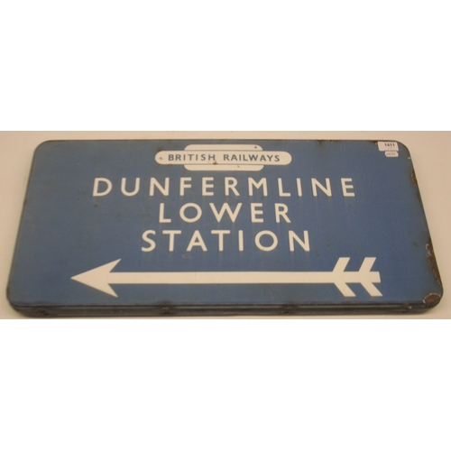 952 - British Railways BR (E) Dunfermline Lower Station, double sided enamel railway station direction sig... 