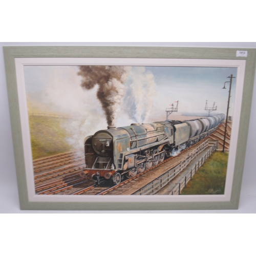 953 - Joe Townend GRA, (British b. 1946), BR 9F Class steam locomotive no. 92077 pulling tanker wagons, oi... 