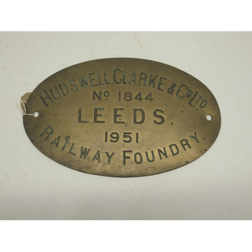 979 - Hudswell, Clarke & Co. Ltd, Railway Foundry, Leeds, brass worksplate No. 1844, dated 1951, W33cm