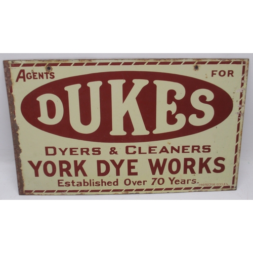 983 - Enamel sign, 'Agents for Dukes - Dyers & Cleaners York Dye Works - established for over 70 years', W... 